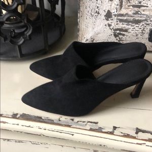 Brand new black suede mules.